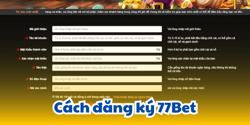 Cách đăng ký 77Bet